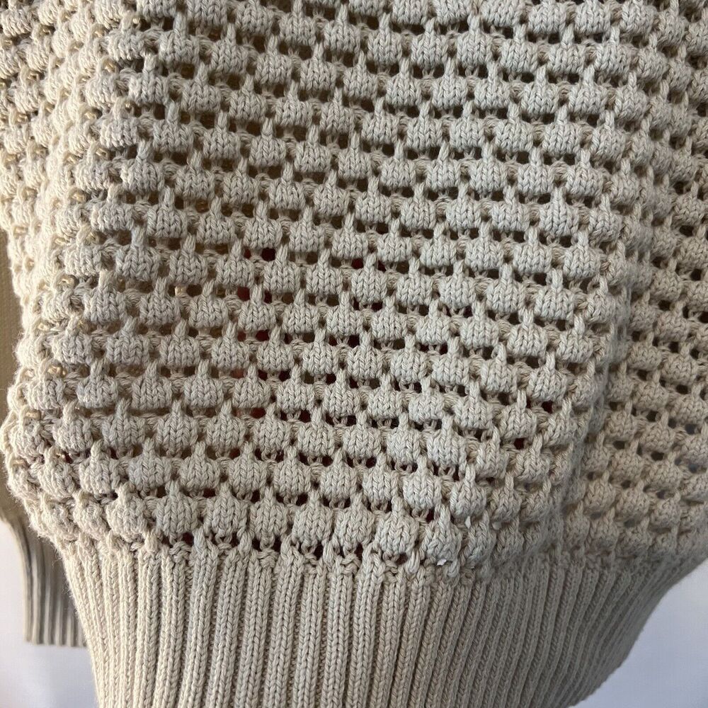 Lucky Brand Women Sweater Size Large Natural Ivory Knitted Textured Cotton Crop - Picture 5 of 11